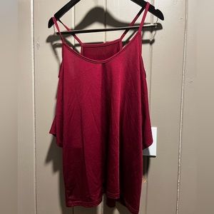 Burgundy cold shoulder top.
